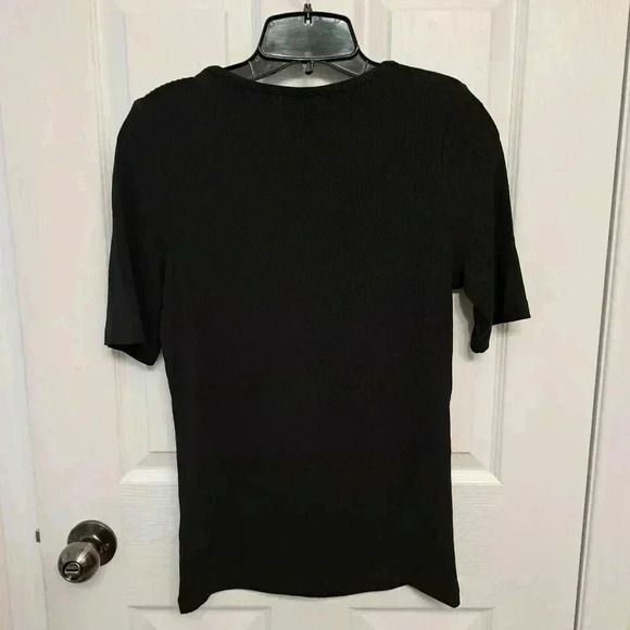 Mondetta Ribbed Short Sleeved Henley Small Scoop Neck Top Womens Black Tee - Picture 11 of 12
